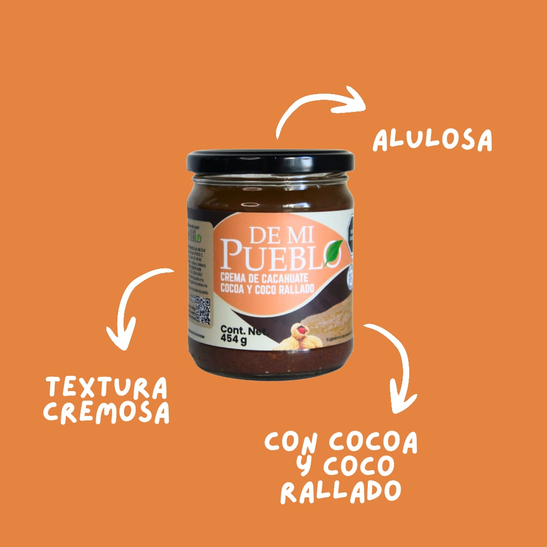 Crema de Cacahuate con Cocoa y Coco Rallado 454g